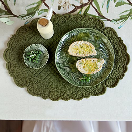 Tischset Platzdeckchen Platzmatte Platzset Oval Gesteppt Landhaus Shabby Chic - Boutis Pique - 35x50 - Dunkelgrün - 100% Baumwolle von Blanc Mariclo