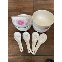 3Er Set Wunderschöne Servierschalen Fine China, Niedliches Rosen Design Außen Und Innen Czgb Keramik von BlancaRoaart