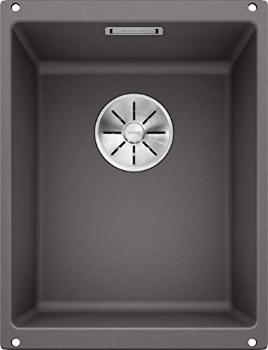BLANCO SUBLINE 320-U | Granitspüle aus SILGRANIT felsgrau | Einbauart: Unterbau | für 40 cm breite Unterschränke | Beckenform 2 in 1: zwei Becken, ein Ausschnitt und nur einmal montiert von BLANCO
