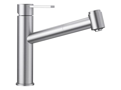 BLANCO AMBIS-S | Küchenarmatur aus massiv Edelstahl | Niederdruck | Mit herausziehbarem Schlauch | Wechsel von Klar- in Brausestrahl | Keramik Kartusche | Gesicherte Wasserqualität & wassersparend von BLANCO