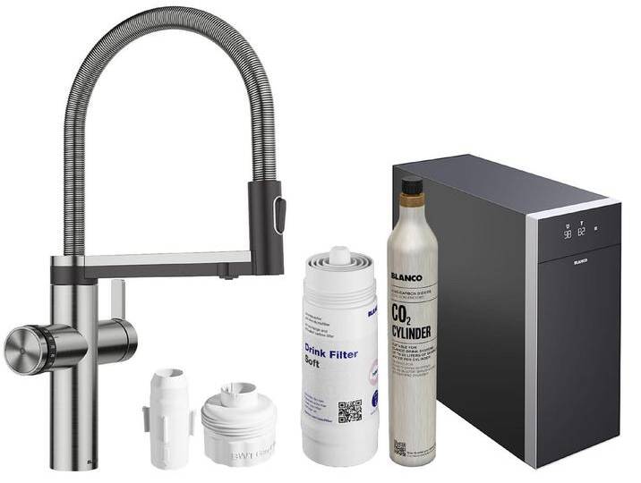 Blanco Küchenarmatur Trinkwasserarmatur Choice Icona + Kühl- & CO₂-Einheit Choice.All 6 in Armatur, Sprudel, kochend, still, gefiltert, 2 Auslässe von Blanco