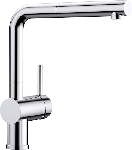 BLANCO LINUS-S | Küchenarmatur in chrom | Hochdruck | Mit herausziehbarem Schlauch | Rückflussverhinderer | Keramik Kartusche | Gesicherte Wasserqualität & wassersparend von BLANCO