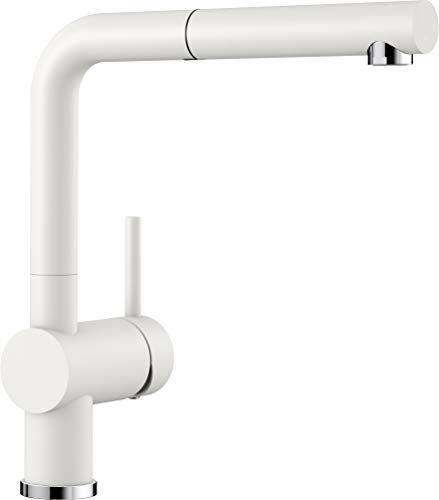 BLANCO LINUS-S | Küchenarmatur in silgranitweiß | Hochdruck | Mit herausziehbarem Schlauch | Rückflussverhinderer | Keramik Kartusche | Gesicherte Wasserqualität & wassersparend von BLANCO