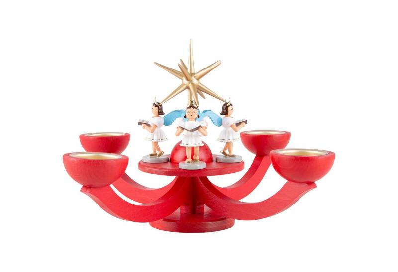 Blank Kunstgewerbe Schwibbogen Adventsleuchter rot, mit Teelichthalter und 4 stehenden Engeln (31x31c von Blank Kunstgewerbe