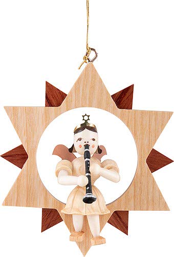BLANK Kunsthandwerk Kurzrockengel mit Klarinette im Stern, Natur - 9 cm von BLANK