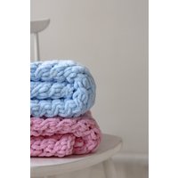 Klobige Decke, Strukturierte Klobige Rosa Kariert, Blaues Geschenk Für Neugeborene Jungen, Beige Strickdecke, Weiches Plüsch-Babyparty-Geschenk von BlanketAndMe