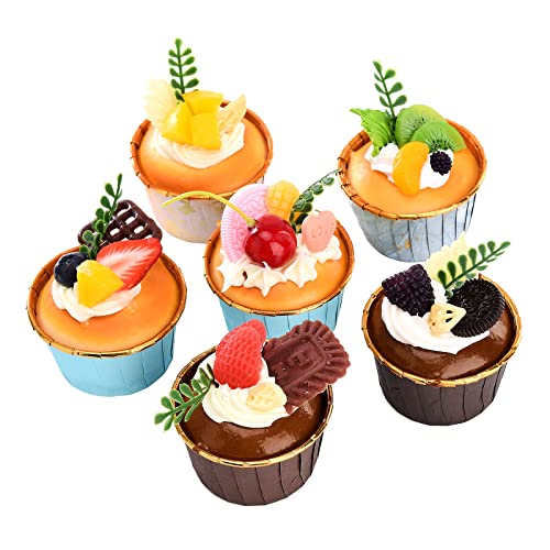 6 Stück Künstliche Lebensmittel, Realistische Cupcakes, Künstliche Cupcakes, Simulations-Cupcakes, Künstliche Cupcakes für Dekoration, Kuchenständer, Präsentations-Requisiten-Modell(Mehrfarbig) von Blanketswarm