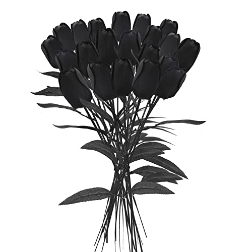 Blanketswarm 20 Stück schwarze Tulpen, künstliche Tulpen, echte Haptik, Blumenarrangements, Tafelaufsatz für Zuhause, Büro, Party-Dekoration von Blanketswarm