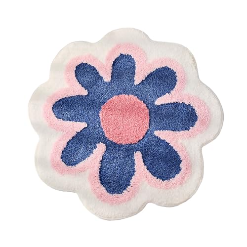 Blanketswarm Blumenteppich, Blumenteppich für Mädchenschlafzimmer, Ultraweicher Mikrofaser-Badteppich, Haushalts-Wohnzimmer, Maschinenwaschbare Blumen-Badezimmermatte, Duschbadewannenmatte(Blau) von Blanketswarm