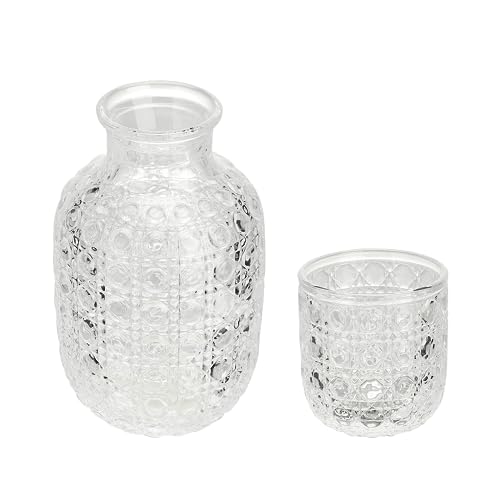 Blanketswarm Nachttisch-Wasserkaraffe und Glas-Set, 420 ml, Mundspülbecher, Glaskaraffe mit Deckel, Glas, Milchkännchen, Wasserbecher für Nachttisch, Nachttisch, Badezimmer, Geschenk von Blanketswarm