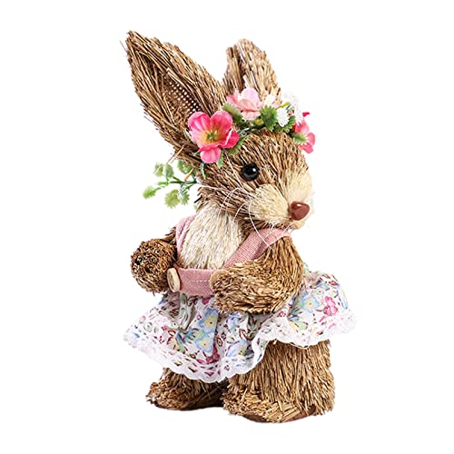 Blanketswarm Osterhasen-Figur, stehender Hasen-Figur, Stroh, gewebt, Osterhase, Tischplatte, Kaninchen, Ornamente für Garten und Zuhause von Blanketswarm