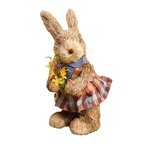 Blanketswarm Osterhasen-Figur, stehender Hasen-Figur, Stroh, gewebt, Osterhase, Tischplatte, Kaninchen, Ornamente für Garten und Zuhause von Blanketswarm