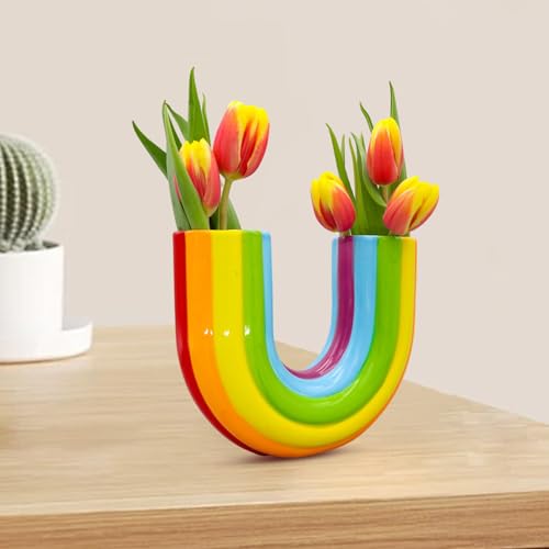 Blanketswarm Regenbogen-Deko-Vase, U-förmige, Trendige Vase für Blumen, für Heimdekoration, Bunte Vase, U-förmige, Niedliche Blumenvase, Einzigartige Regenbogen-Dekoration, Gartenornamente von Blanketswarm