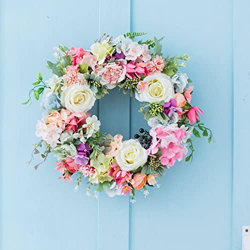 Pose-Kränze, Frühlingskränze für Haustürkränze, Seidenblumenkränze, Frühlings- und Sommerkranz, Grüne Blätter für Drinnen und Draußen, Veranda, Wand, Hochzeit, Esstisch-Dekoration(Rosa) von Blanketswarm
