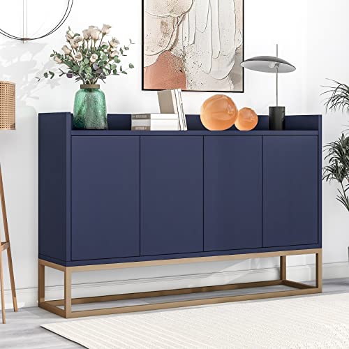 Schrank 120×30×80cm,Modernes Sideboard im minimalistischen,Golden Metallbein,Grifflose Buffetschrank für Wohnzimmer & Esszimmer,4 Türen, Blau von Blanketswarm