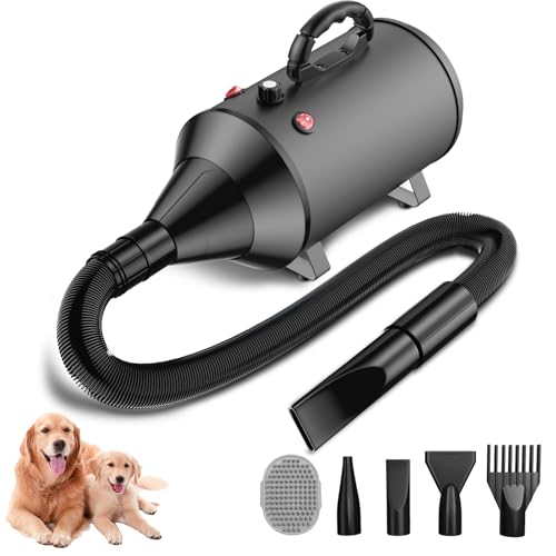 Blanlody Hundefön Blower Sehr Leise 5.2 PS / 3800W Motor Einstellbare Geschwindigkeit, Hundepflege-Trockner-Gebläse mit 4 verschiedenen Düsen elastischem Schlauch von Blanlody