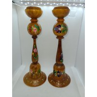 Mid-Century Modern Handbemalte Holz Kerzenhalter von Blastfrompasttoys