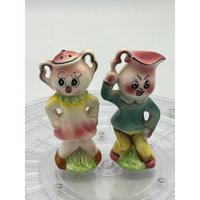 Vintage Anthropomorphic Krug Und Milchkännchen Menschen Salz Pfefferstreuer Set von Blastfrompasttoys