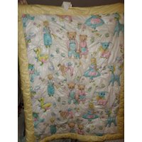 Vintage Babydecke Dacron Kinderzimmer Rhymes Bären Muffet Nwts 1970 S Gelb Rosa Blau von Blastpastplush