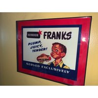 Armour Franks Hot Dogs Kaufladen Küche Diner Store Gerahmt Werbung Print Mann Höhle Schild von BlastsFromThePast21