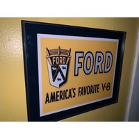 Ford Fomoco Amerikas Lieblings V-8 Motors Auto Garage Gerahmt Werbung Print Man Cave Sign von BlastsFromThePast21