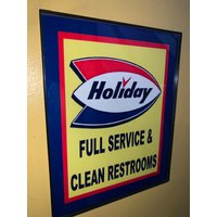 Urlaub Öl Gas Tankstelle Mechaniker Garage Bar Gerahmter Werbedruck Mann Höhle Schild von BlastsFromThePast21