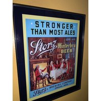 storz Winterbru Bierstange Gerahmt Werbedruck Mann Höhle Schild von BlastsFromThePast21