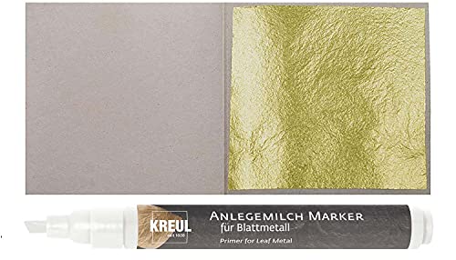 10 Blatt Echtes Blattgold 23 Karat 3,8cm x 3,8cm Echt Gold Leaf Goldpapier Goldfolie Goldblatt Kunst Handwerk Dekorationen Möbel zum Vergolden & Basteln + 1 x Kreul Marker Anlegemilch Kleber im Stift von Blattgold-Blattsilber