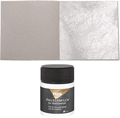 10 Blatt Echtes Blattsilber 5 cm x 5 cm Echt Silber 925 zum Versilbern & Basteln Künstlerbedarf Silberblatt Silberfolie Möbel + 1 x Kreul Anlegemilch Kleber 50ml von Blattgold-Blattsilber