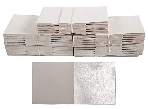 500 Blatt Echtes Blattsilber 6cm x 6cm Echt Silber 925 zum Versilbern Basteln Silberblatt Silberfolie Kunsthandwerk Dekoration Restaurierung Möbel von Blattgold-Blattsilber