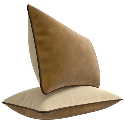 Blau Marité Set aus Zwei dekorativen Kissenbezügen. Aus superweichem Samt hergestellt. Moderne Designs mit kontrastierendem Rand. Die Füllung ist Nicht inbegriffen. (Beige und Braun, 30x50 cm) von Blau Marité