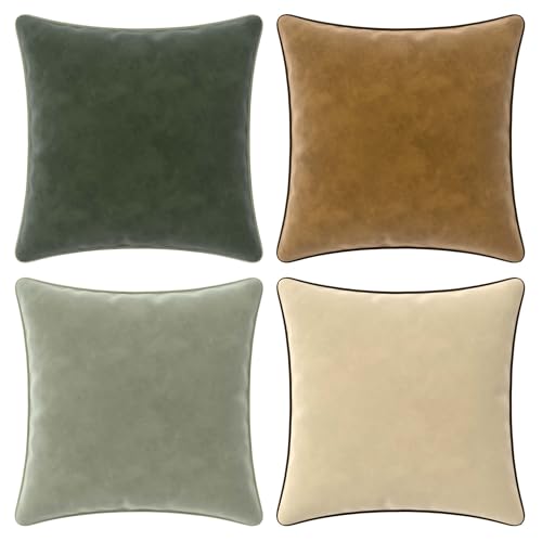 Blau Marité Set aus Zwei dekorativen Kissenbezügen. Aus superweichem Samt hergestellt. Moderne Designs mit kontrastierendem Rand. Die Füllung ist Nicht inbegriffen. (Beige, Braun und Grau, 45x45 cm) von Blau Marité