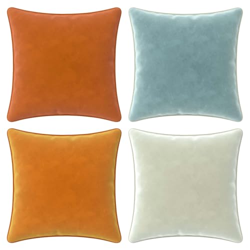 Blau Marité Kissenbezug-Set aus extraweichem Samt mit kontrastierendem Rand – modernes, doppelseitiges Design. Füllung Nicht enthalten.(Orange, Blau und Weiß, 45x45cm, 4 Stück) von Blau Marité