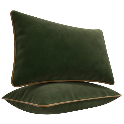 Blau Marité Kissenbezüge 30x50 cm – 2er Set aus weichem Samt – Dekokissen mit kontrastierendem Rand – Grün & Camel – Ohne Füllung von Blau Marité
