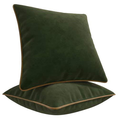 Blau Marité Kissenbezüge 45x45 cm – 2er Set aus weichem Samt – Dekokissen mit kontrastierendem Rand – Grün & Camel – Ohne Füllung von Blau Marité