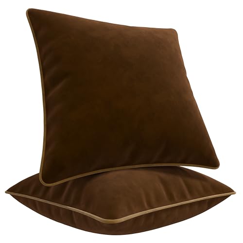Blau Marité Kissenbezüge 50x50 cm – 2er Set aus weichem Samt – Dekokissen mit kontrastierendem Rand – Braun & Camel – Ohne Füllung von Blau Marité