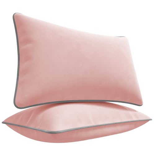 Blau Marité Kissenbezüge 30x50 cm – 2er Set aus weichem Samt – Dekokissen mit kontrastierendem Rand – Rosa & Grau – Ohne Füllung von Blau Marité