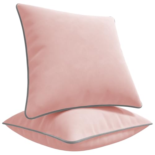 Blau Marité Kissenbezüge 45x45 cm – 2er Set aus weichem Samt – Dekokissen mit kontrastierendem Rand – Rosa & Grau – Ohne Füllung von Blau Marité