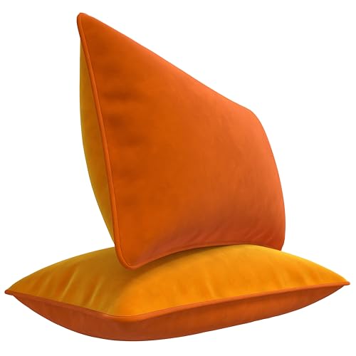 Blau Marité Set aus Zwei dekorativen Kissenbezügen. Aus superweichem Samt hergestellt. Moderne Designs mit kontrastierendem Rand. Die Füllung ist Nicht inbegriffen. (Orange, 30X50 cm) von Blau Marité