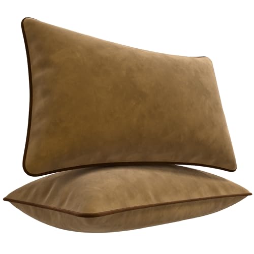 Blau Marité Kissenbezüge 30x50 cm – 2er Set aus weichem Samt – Dekokissen mit kontrastierendem Rand – Camel & Braun – Ohne Füllung von Blau Marité