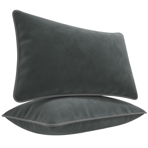 Blau Marité Kissenbezüge 30x50 cm – 2er Set aus weichem Samt – Dekokissen mit kontrastierendem Rand – Dunkelgrau & Mittelgrau – Ohne Füllung von Blau Marité