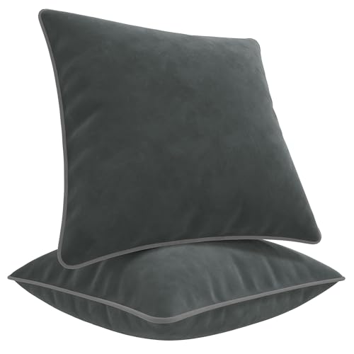Blau Marité Kissenbezüge 45x45 cm – 2er Set aus weichem Samt – Dekokissen mit kontrastierendem Rand – Dunkelgrau & Mittelgrau – Ohne Füllung von Blau Marité