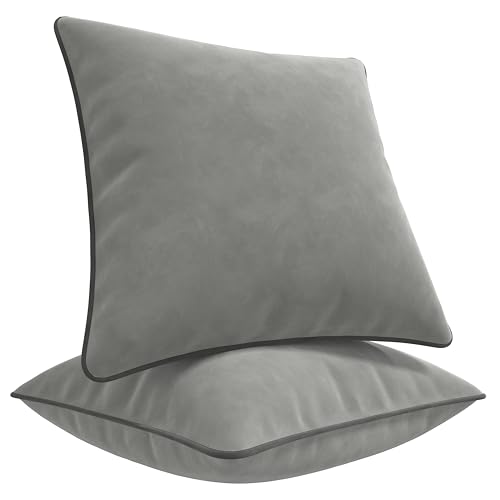 Blau Marité Kissenbezüge 45x45 cm – 2er Set aus weichem Samt – Dekokissen mit kontrastierendem Rand – Mittelgrau & Dunkelgrau – Ohne Füllung von Blau Marité