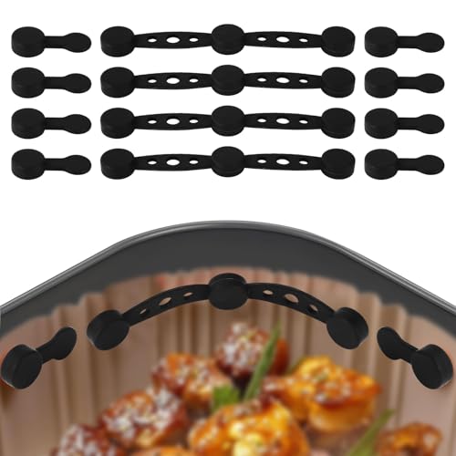 Airfryer Magnete FüR Backpapier, 12 Stück Magnete FüR Airfryer Backpapier, Magnet Silikon Schna zum Kochen und Backen in Der Heißluftfritteuse (Schwarz) von BlauHaus