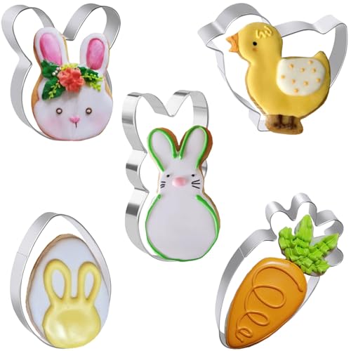 Ausstecher Ostern, 5 Stück Plätzchen Ausstechformen Ostern Set ，Das Paket beinhaltet Hase,Karotte, Küken, Ei, Häschenkopf,für Ideales Ostergeschenk von BlauHaus
