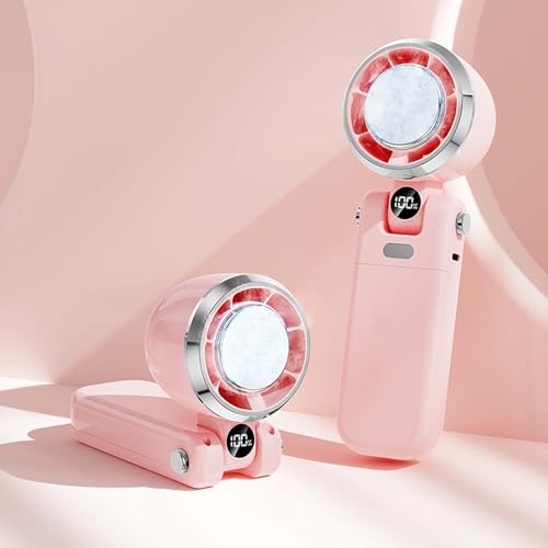 BlauHaus Handventilator Akku Aufladbar, Tragbarer Ventilator 90° Faltbar Mini, Mit HalbleiterküHlung Und Smart-Display, 4000 Mah Superstarker Mini Ventilator FüR BüRoarbeit, Reisen (rosa) von BlauHaus