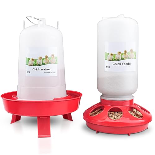 Geflügel Futterautomat und -tränke-Set 1kg Kükenfutterspender und 1.5l Kükentränke mit 3 einstellbaren Höhen Automatischer Spender für Hühnerfutter für Küken- und Entenbrüter von BlauHaus