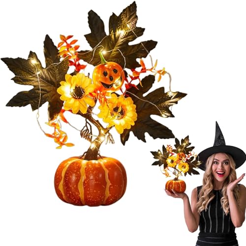 Herbstdeko kürbis Baum Lichter mit LED, 32cm Lichterbaum kürbis, Thanksgiving Künstlicher Kürbis dekorative, Batteriebetrieben, Lichterbaum Halloween Deko Für Hochzeit, Erntedankfest (B) von BlauHaus