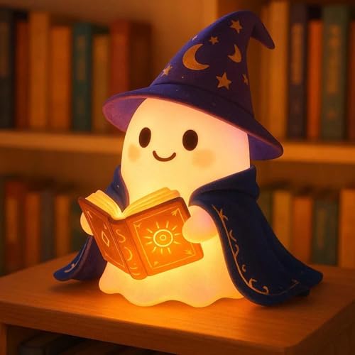 Niedliche Geister-Leselampe, Halloween Deko Led Geist Lampe, Ghost Reading Book Lamp, Halloween-Dekoration FüR Leser Und Buchliebhaber (Weiß, 15.24B x 15.24H cm) von BlauHaus