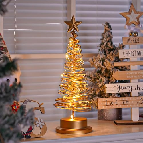 Weihnachtsbaum Metall Mit Beleuchtung, Weihnachtliche Tischdekoration, Batteriebetriebenes Weihnachtsbaum-Nachtlicht, SpiralföRmige Weihnachtsbaumlampe Mit MetallstäNder (A) von BlauHaus